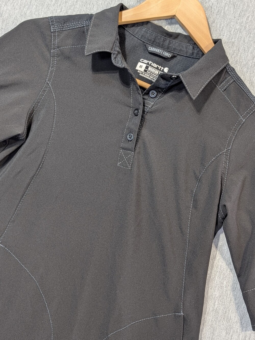 Carhartt Force Cross-Flex Polo Shirt Women's XS Black Modern Fit 3/4 Sleeve